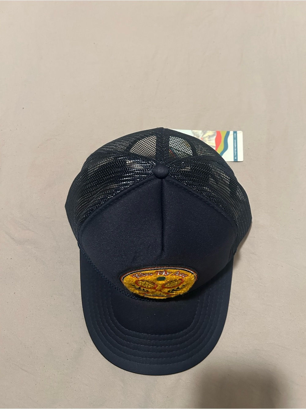 Navy Trucker Hat with Yellow Tennis Patch - Picture 8 of 9